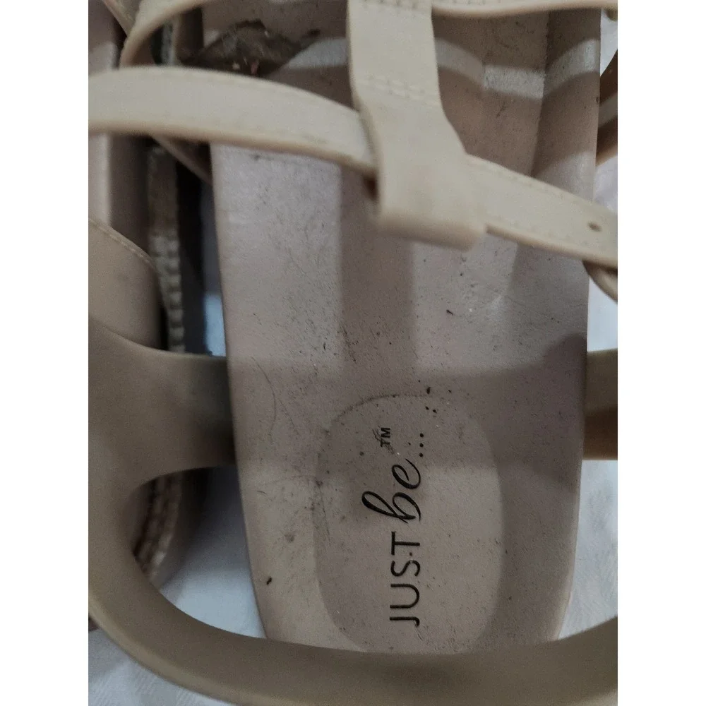 Just Be Womens Strappy Gladiator Sandals Nude Beige Ankle Buckle Size 9